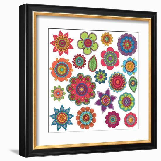 Collection of Doodle Style Flowers or Mandalas-Pink Pueblo-Framed Art Print