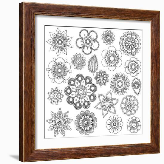 Collection of Doodle Style Flowers or Mandalas-Pink Pueblo-Framed Art Print