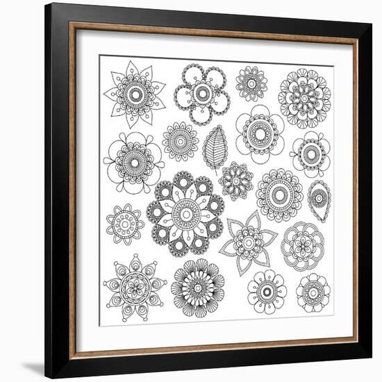 Collection of Doodle Style Flowers or Mandalas-Pink Pueblo-Framed Art Print