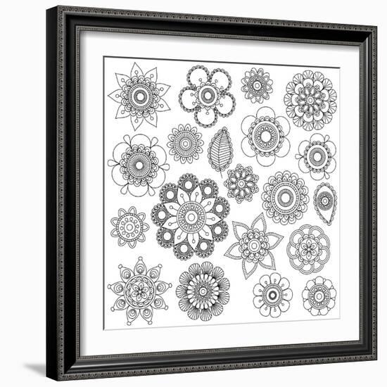 Collection of Doodle Style Flowers or Mandalas-Pink Pueblo-Framed Art Print