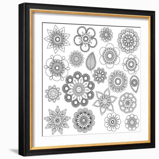 Collection of Doodle Style Flowers or Mandalas-Pink Pueblo-Framed Art Print