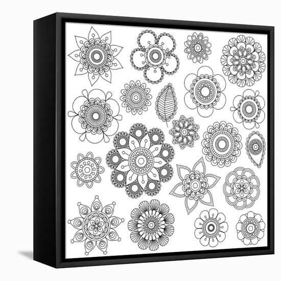 Collection of Doodle Style Flowers or Mandalas-Pink Pueblo-Framed Stretched Canvas