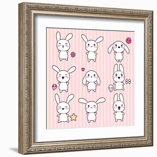 Collection of Funny and Cute Happy Kawaii Rabbits.-incomible-Framed Art Print