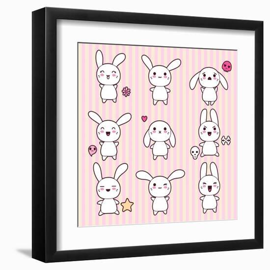 Collection of Funny and Cute Happy Kawaii Rabbits.-incomible-Framed Art Print