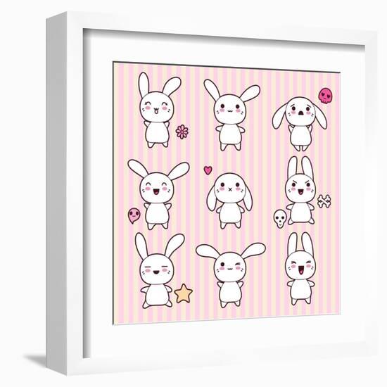 Collection of Funny and Cute Happy Kawaii Rabbits.-incomible-Framed Art Print