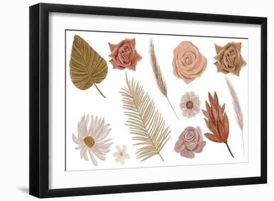 Collection of Hand Drawn Watercolor Boho Flowers and Leaves. Illustrations Isolated on White Backdr-Lema_art-Framed Art Print