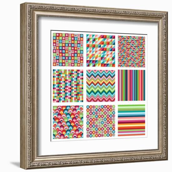 Collection Of Nine Bright Geometrics-Pink Pueblo-Framed Art Print