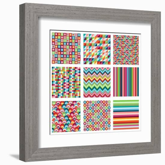 Collection Of Nine Bright Geometrics-Pink Pueblo-Framed Art Print