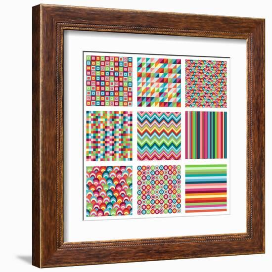 Collection Of Nine Bright Geometrics-Pink Pueblo-Framed Art Print