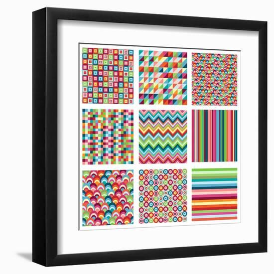 Collection Of Nine Bright Geometrics-Pink Pueblo-Framed Art Print