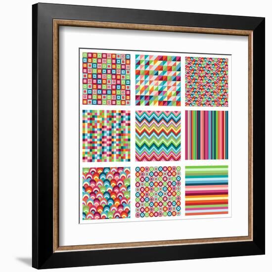 Collection Of Nine Bright Geometrics-Pink Pueblo-Framed Art Print