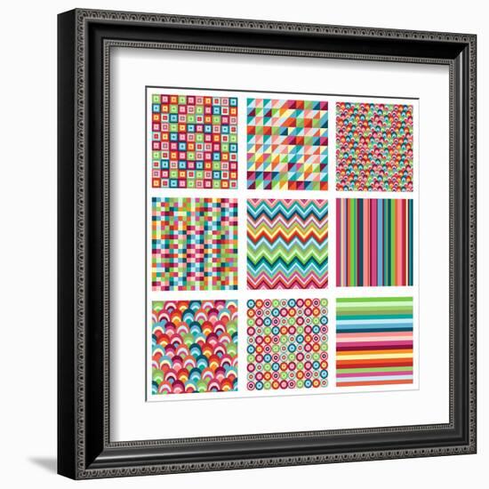 Collection Of Nine Bright Geometrics-Pink Pueblo-Framed Art Print