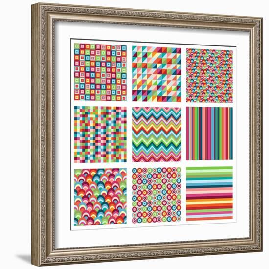 Collection Of Nine Bright Geometrics-Pink Pueblo-Framed Art Print