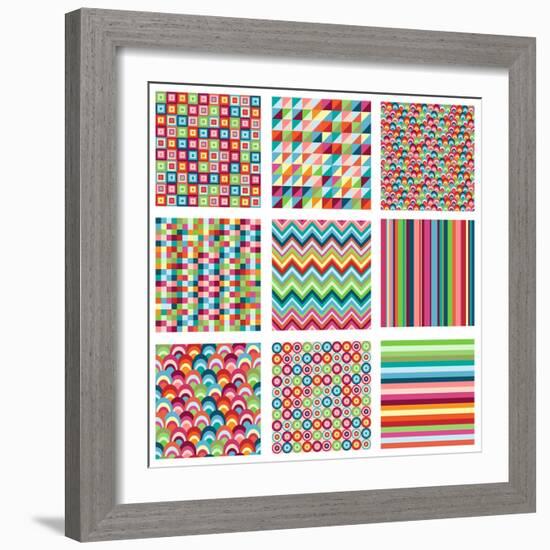 Collection Of Nine Bright Geometrics-Pink Pueblo-Framed Art Print