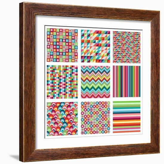 Collection Of Nine Bright Geometrics-Pink Pueblo-Framed Art Print