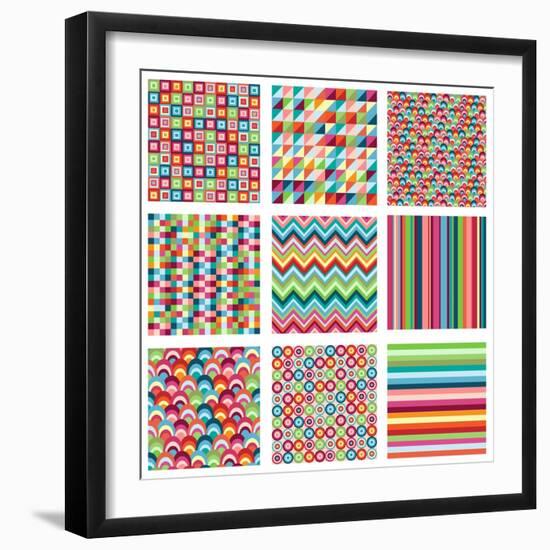 Collection Of Nine Bright Geometrics-Pink Pueblo-Framed Art Print