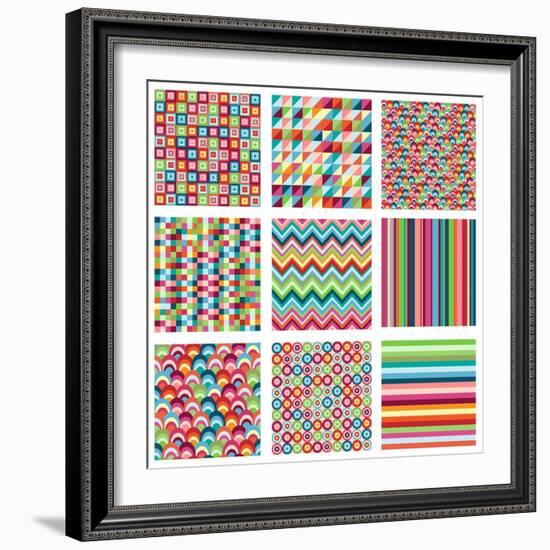 Collection Of Nine Bright Geometrics-Pink Pueblo-Framed Art Print