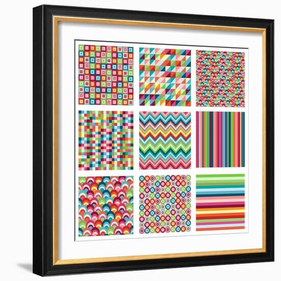 Collection Of Nine Bright Geometrics-Pink Pueblo-Framed Art Print