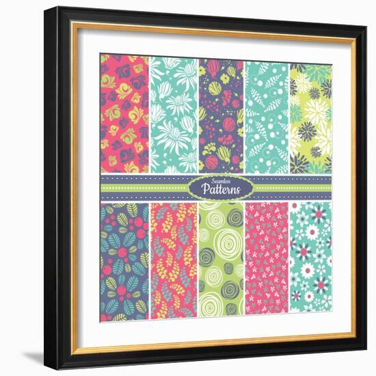 Collection of Seamless Pattern Backgrounds-SelenaMay-Framed Art Print