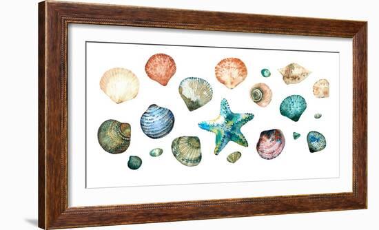 Collection of Seashells in Style Doodle and Abstract Hand-Painted with Watercolors Isolated on Whit-Maria Tishchenko-Framed Photographic Print