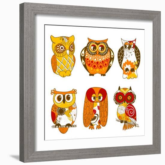 Collection of Six Different Owls-Alisa Foytik-Framed Art Print