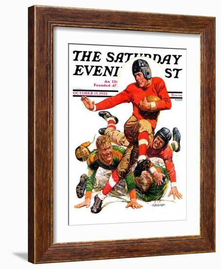 "College Football," Saturday Evening Post Cover, October 15, 1932-J.F. Kernan-Framed Giclee Print