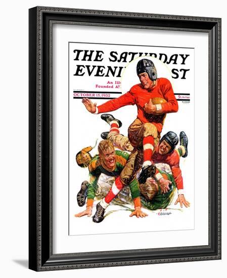 "College Football," Saturday Evening Post Cover, October 15, 1932-J.F. Kernan-Framed Giclee Print