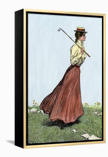 College Girl Playing Golf, Circa 1900-null-Framed Premier Image Canvas