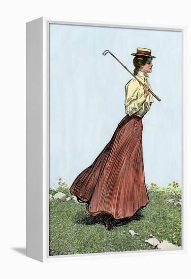 College Girl Playing Golf, Circa 1900-null-Framed Premier Image Canvas