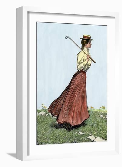 College Girl Playing Golf, Circa 1900-null-Framed Giclee Print