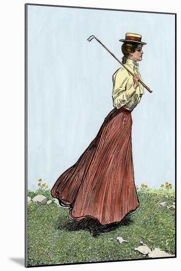 College Girl Playing Golf, Circa 1900-null-Mounted Giclee Print