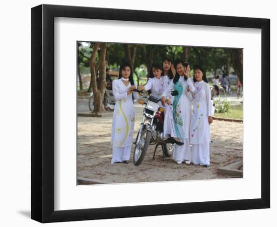 College Girls Wearing Traditional Ao Dai at West Lake on Graduation Day, Indochina, Southeast Asia-Robert Francis-Framed Photographic Print