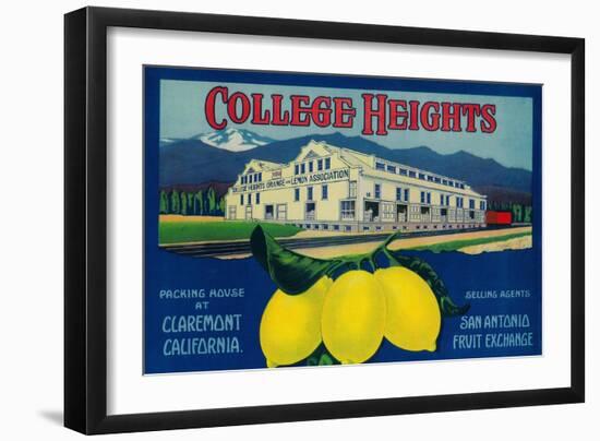 College Heights Lemon Label - Claremont, CA-Lantern Press-Framed Art Print