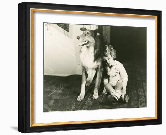 Collie Guards Sleeping Child-null-Framed Photo