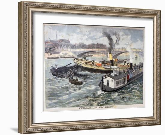 Collision on the Seine, Paris, 1897-F Meaulle-Framed Giclee Print