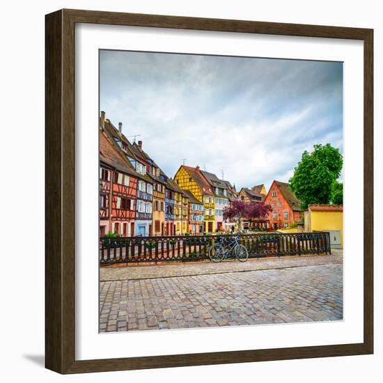 Colmar, Petit Venice, Bridge, Bike and Traditional Houses. Alsace, France.-stevanzz-Framed Photographic Print