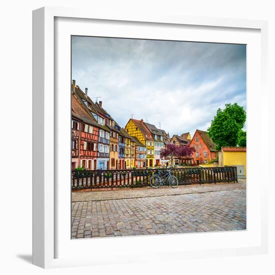 Colmar, Petit Venice, Bridge, Bike and Traditional Houses. Alsace, France.-stevanzz-Framed Photographic Print