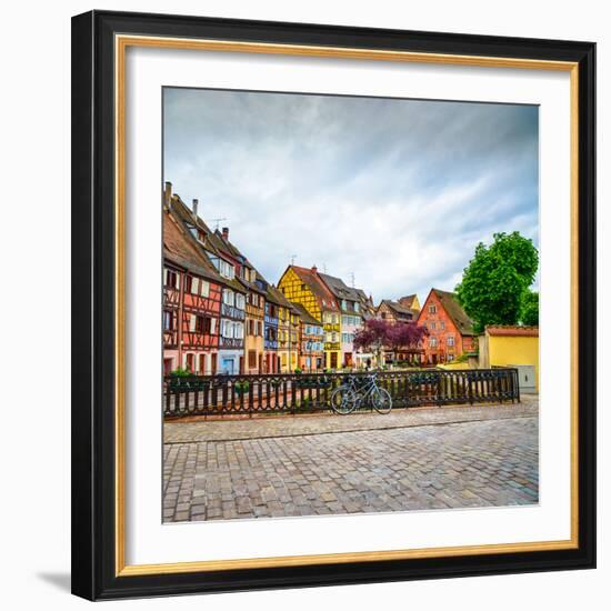 Colmar, Petit Venice, Bridge, Bike and Traditional Houses. Alsace, France.-stevanzz-Framed Photographic Print