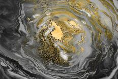 Acrylic Fluid Art. Gray Black Vortex Waves and Gold Inclusions. Abstract Swirling Background or Tex-colnihko-Photographic Print