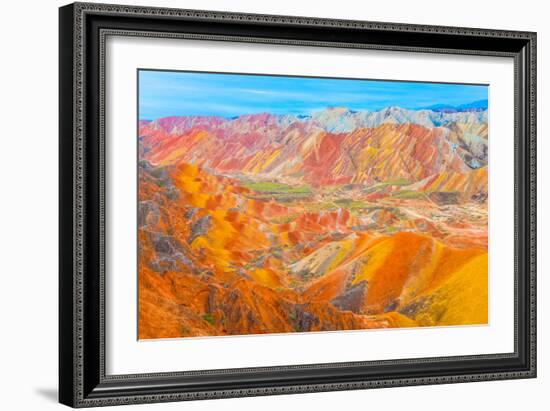 Coloful Forms at Zhanhye Danxie Geo Park, China Gansu Province, Ballands Eroded in Muliple Colors-Tom Till-Framed Photographic Print