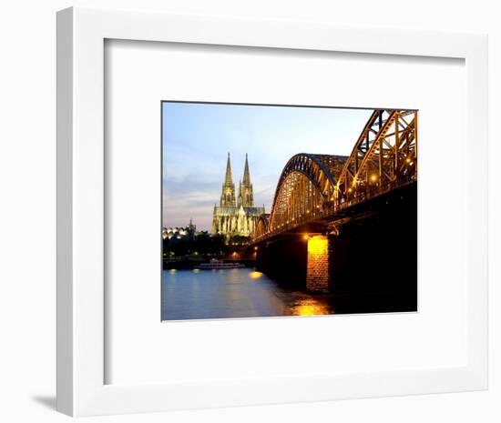 Cologne Cathedral and Hohenzollern Bridge at Night, Cologne, North Rhine Westphalia, Germany-Yadid Levy-Framed Photographic Print