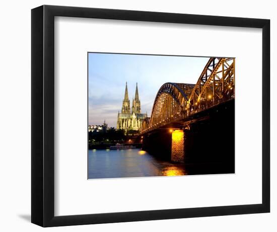 Cologne Cathedral and Hohenzollern Bridge at Night, Cologne, North Rhine Westphalia, Germany-Yadid Levy-Framed Photographic Print