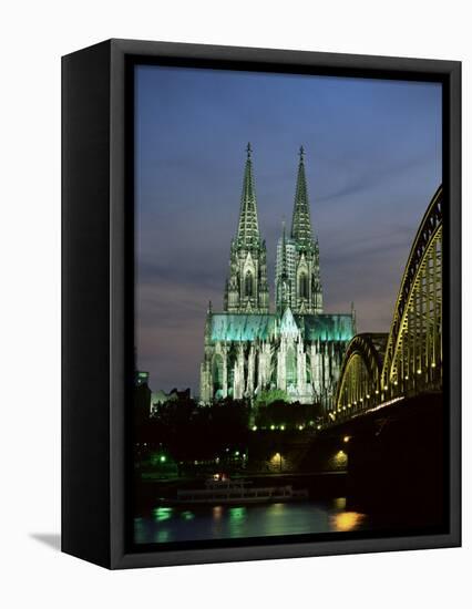 Cologne Cathedral, and Hohenzollern Bridge at Night, North Rhine Westphalia-Yadid Levy-Framed Premier Image Canvas