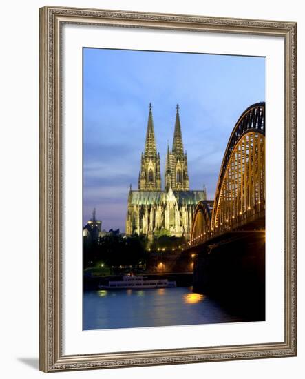 Cologne Cathedral, and Hohenzollern Bridge at Night, North Rhine Westphalia-Yadid Levy-Framed Photographic Print