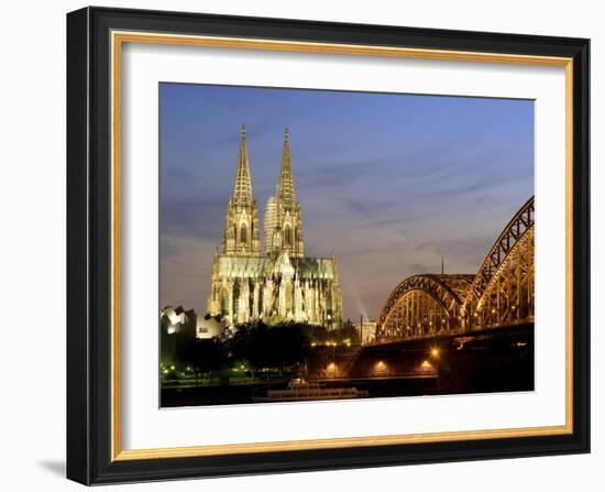 Cologne Cathedral, and Hohenzollern Bridge at Night, North Rhine Westphalia-Yadid Levy-Framed Photographic Print