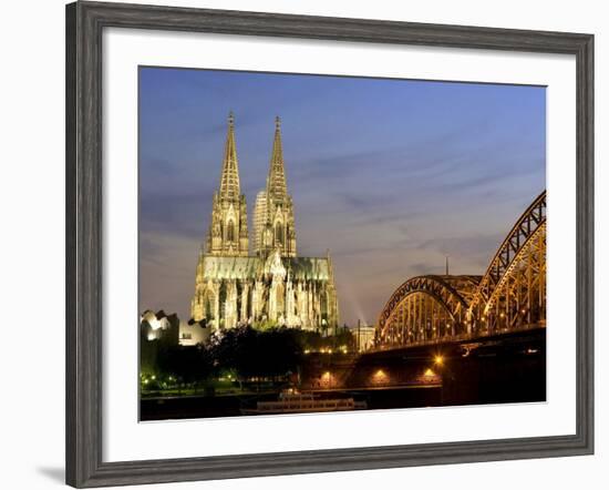 Cologne Cathedral, and Hohenzollern Bridge at Night, North Rhine Westphalia-Yadid Levy-Framed Photographic Print