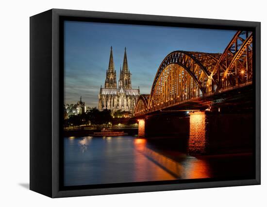 Cologne Cathedral, Dusk, Illuminated-Marc Gilsdorf-Framed Premier Image Canvas