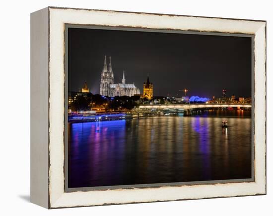 Cologne Cathedral, Great Saint Martin Church, the Rhine, in the Evening, Dusk-Marc Gilsdorf-Framed Premier Image Canvas