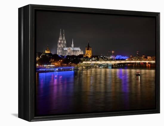 Cologne Cathedral, Great Saint Martin Church, the Rhine, in the Evening, Dusk-Marc Gilsdorf-Framed Premier Image Canvas