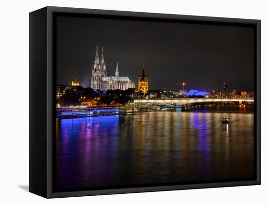 Cologne Cathedral, Great Saint Martin Church, the Rhine, in the Evening, Dusk-Marc Gilsdorf-Framed Premier Image Canvas